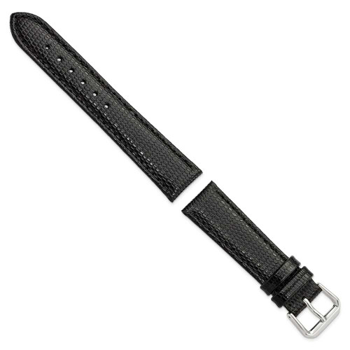 Image of 18mm 6.75" Short Black Lizard Style Grain Leather Silver-tone Buckle Watch Band