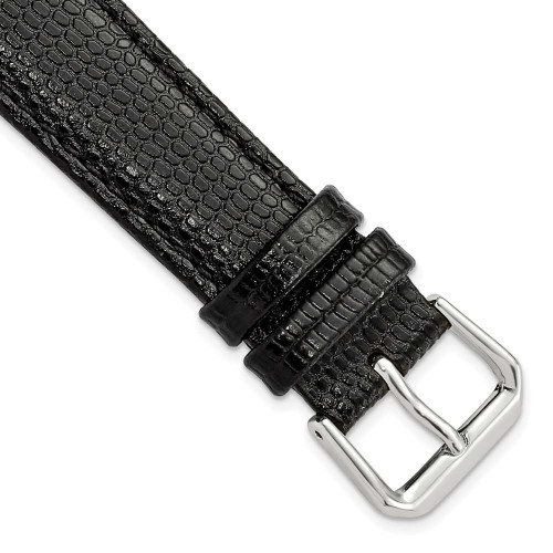 Image of 18mm 6.75" Short Black Lizard Style Grain Leather Silver-tone Buckle Watch Band