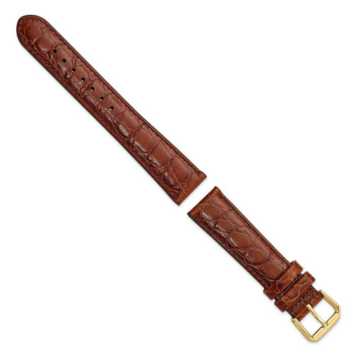 Image of 18mm 6.75" Short Brown Alligator Style Grain Leather Gold-tone Buckle Watch Band