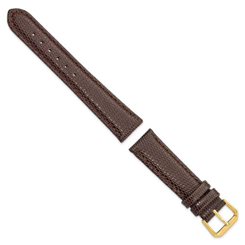 Image of 18mm 6.75" Short Brown Lizard Style Grain Leather Gold-tone Buckle Watch Band