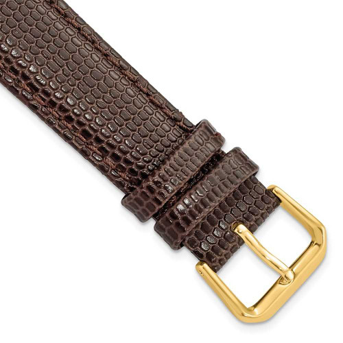 Image of 18mm 6.75" Short Brown Lizard Style Grain Leather Gold-tone Buckle Watch Band