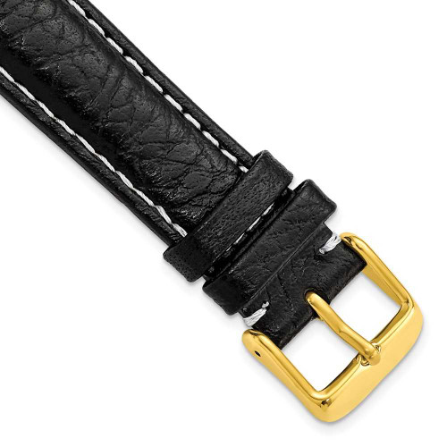 Image of 18mm 7.5" Black Leather White Stitch Gold-tone Buckle Watch Band