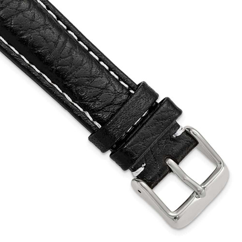 Image of 18mm 7.5" Black Leather White Stitch Silver-tone Buckle Watch Band