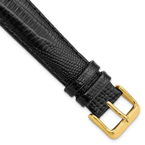 Image of 18mm 7.5" Black Teju Lizard Style Grain Leather Gold-tone Buckle Watch Band