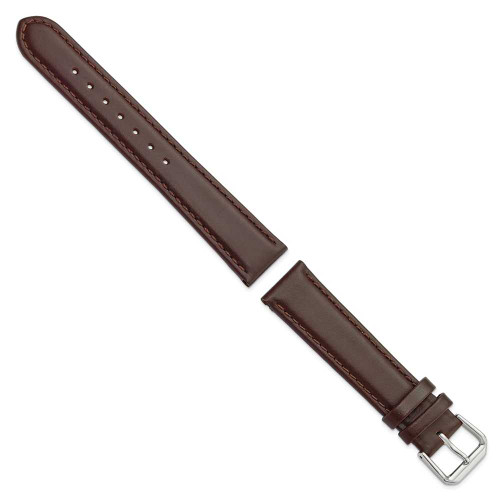 Image of 18mm 7.5" Brown Italian Leather Silver-tone Buckle Watch Band
