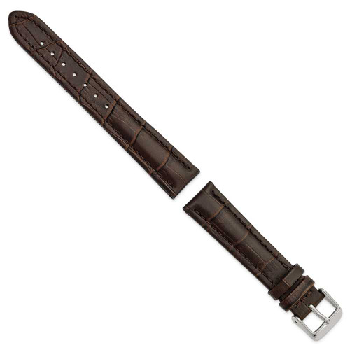 Image of 18mm 7.5" Brown Matte Gator Style Grain Leather Silver-tone Buckle Watch Band