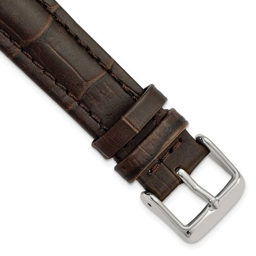 Image of 18mm 7.5" Brown Matte Gator Style Grain Leather Silver-tone Buckle Watch Band