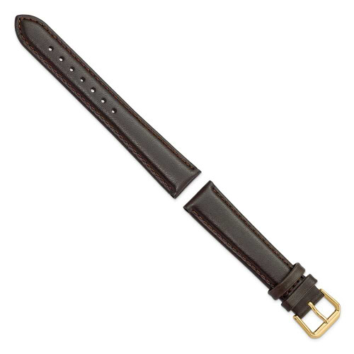 Image of 18mm 7.5" Brown Smooth Leather Gold-tone Buckle Watch Band