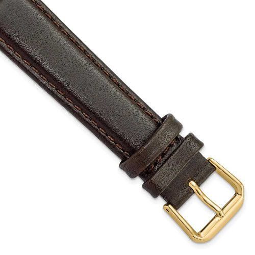 Image of 18mm 7.5" Brown Smooth Leather Gold-tone Buckle Watch Band