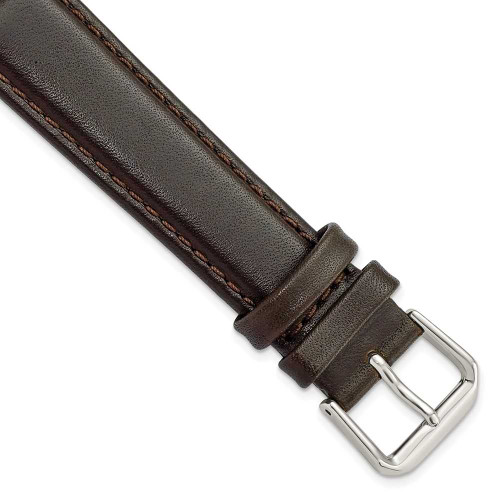 Image of 18mm 7.5" Brown Smooth Leather Silver-tone Buckle Watch Band