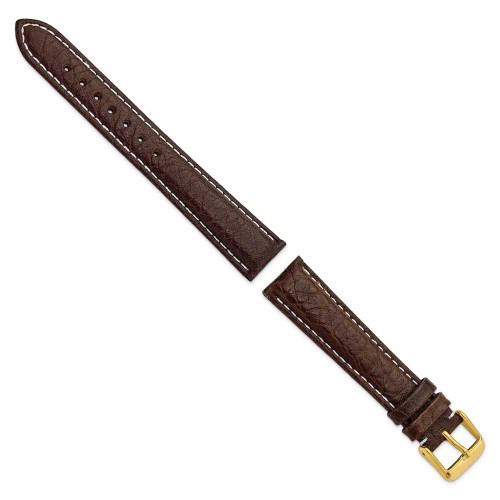 Image of 18mm 7.5" Brown Sport Leather White Stitch Gold-tone Buckle Watch Band