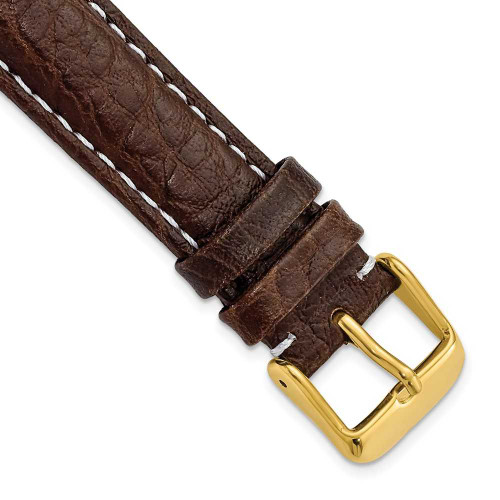 Image of 18mm 7.5" Brown Sport Leather White Stitch Gold-tone Buckle Watch Band