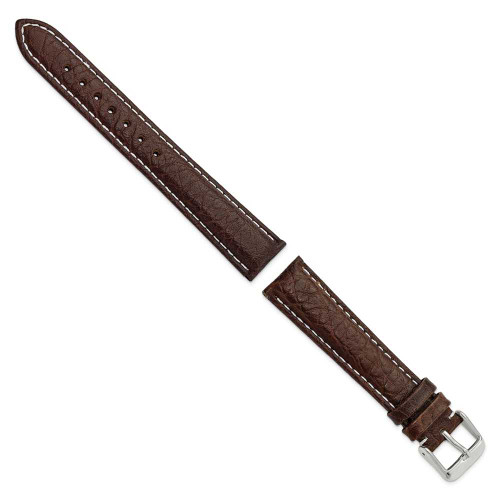 Image of 18mm 7.5" Brown Sport Leather White Stitch Silver-tone Buckle Watch Band