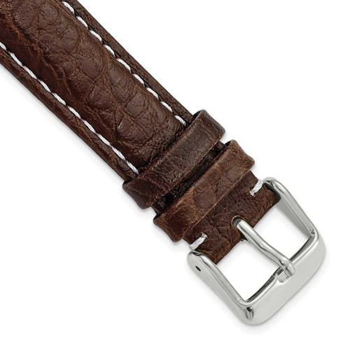Image of 18mm 7.5" Brown Sport Leather White Stitch Silver-tone Buckle Watch Band