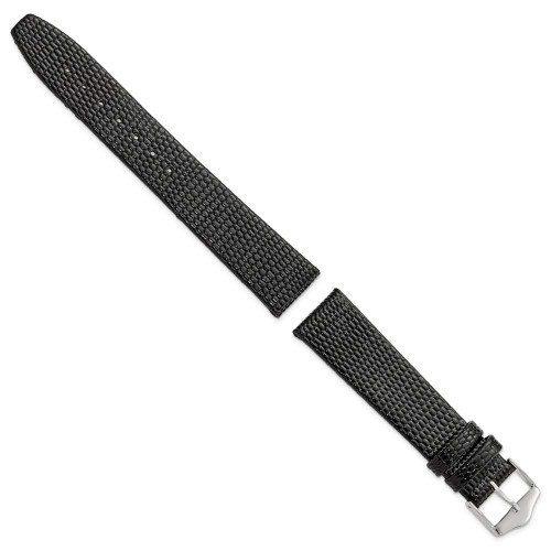 Image of 18mm 7.5" Flat Black Lizard Style Grain Leather Silver-tone Buckle Watch Band