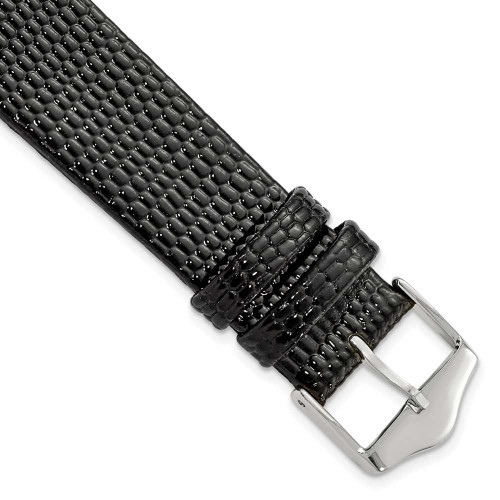 Image of 18mm 7.5" Flat Black Lizard Style Grain Leather Silver-tone Buckle Watch Band