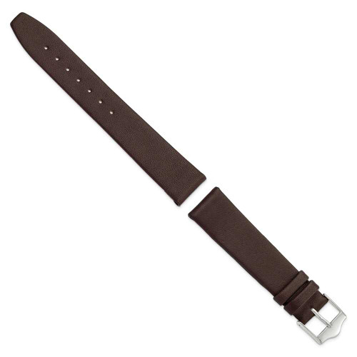 Image of 18mm 7.5" Flat Brown Leather Silver-tone Buckle Watch Band