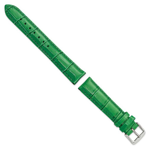 Image of 18mm 7.5" Green Croc Style Grain Leather Chrono Silver-tone Buckle Watch Band