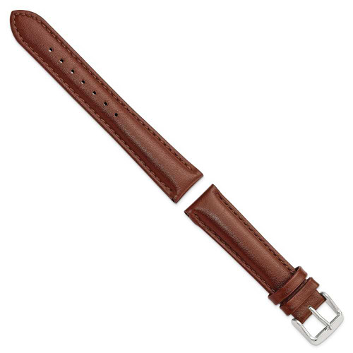 Image of 18mm 7.5" Havana Leather Chrono Silver-tone Buckle Watch Band