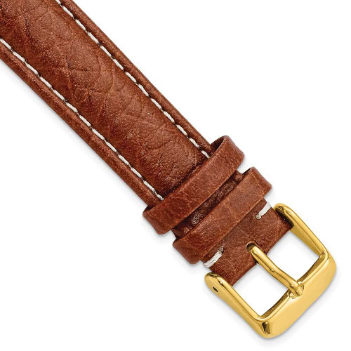 Image of 18mm 7.5" Havana Leather White Stitch Gold-tone Buckle Watch Band