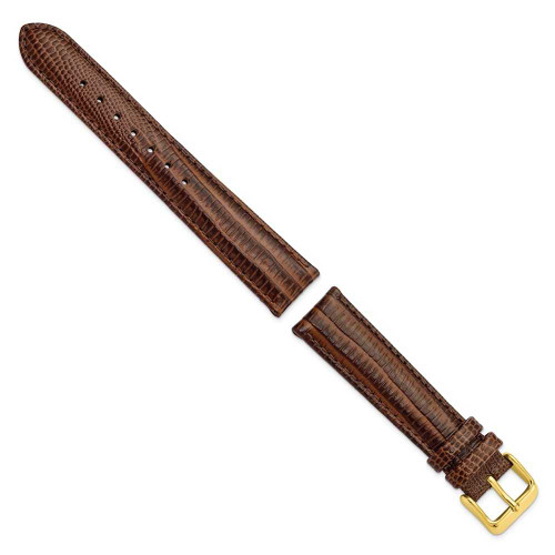 Image of 18mm 7.5" Havana Teju Lizard Style Grain Leather Gold-tone Buckle Watch Band