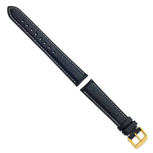 Image of 18mm 7.5" Navy Sport Leather White Stitch Gold-tone Buckle Watch Band
