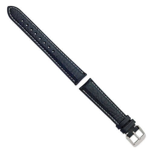 Image of 18mm 7.5" Navy Sport Leather White Stitch Silver-tone Buckle Watch Band