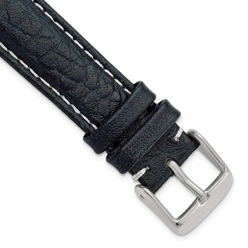 Image of 18mm 7.5" Navy Sport Leather White Stitch Silver-tone Buckle Watch Band