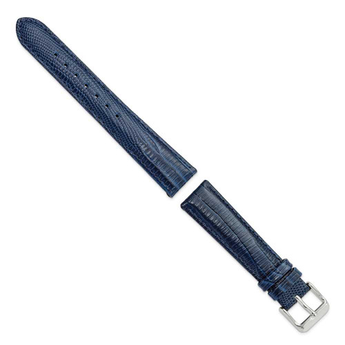 Image of 18mm 7.5" Navy Teju Lizard Style Grain Leather Silver-tone Buckle Watch Band