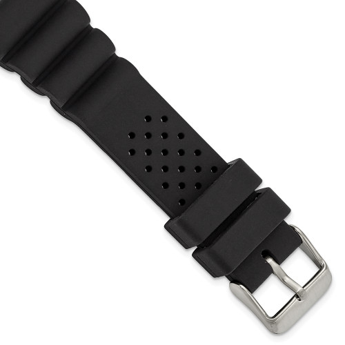 18mm 8.5" Black Silicone Rubber Silver-tone Buckle Watch Band