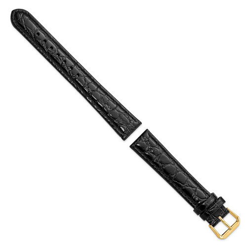 Image of 18mm 8.5" Long Black Alligator Style Grain Leather Gold-tone Buckle Watch Band