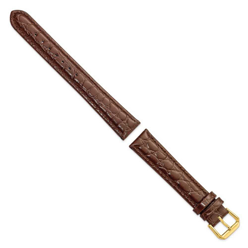 Image of 18mm 8.5" Long Brown Alligator Style Grain Leather Gold-tone Buckle Watch Band