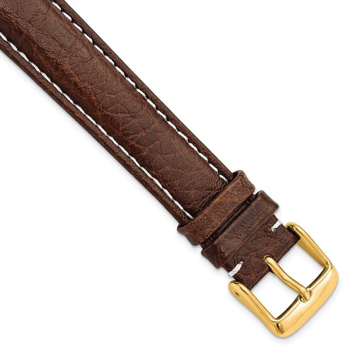 Image of 18mm 8.5" Long Brown Leather White Stitch Gold-tone Buckle Watch Band