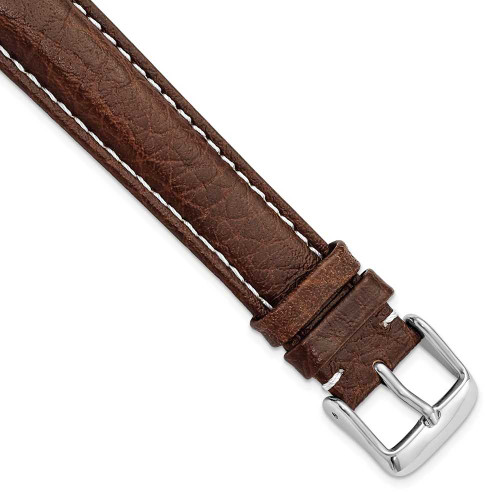 Image of 18mm 8.5" Long Brown Leather White Stitch Silver-tone Buckle Watch Band