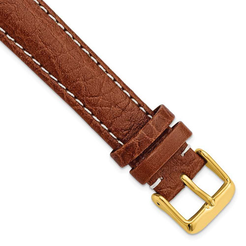 Image of 18mm 8.5" Long Havana Leather White Stitch Gold-tone Buckle Watch Band