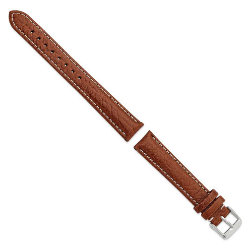 Image of 18mm 8.5" Long Havana Leather White Stitch Silver-tone Buckle Watch Band