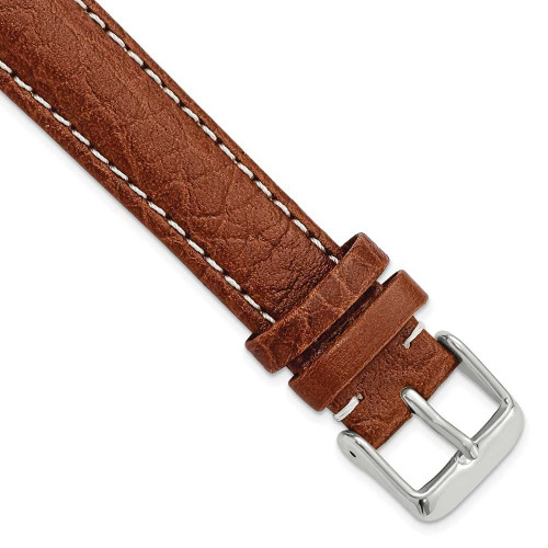 Image of 18mm 8.5" Long Havana Leather White Stitch Silver-tone Buckle Watch Band