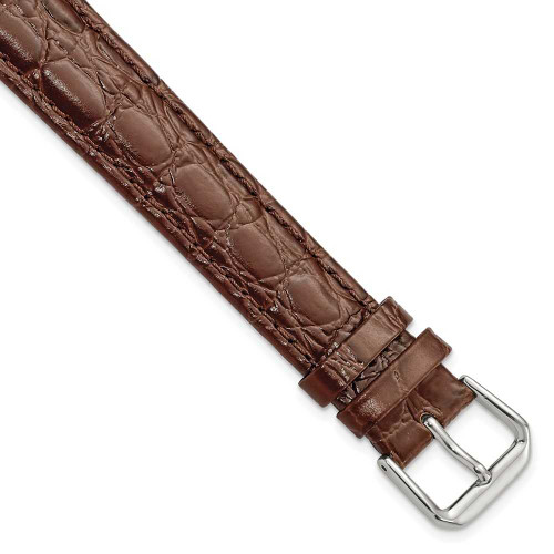 Image of 18mm 9.5" Brown Alligator Style Grain Leather Silver-tone Buckle Watch Band