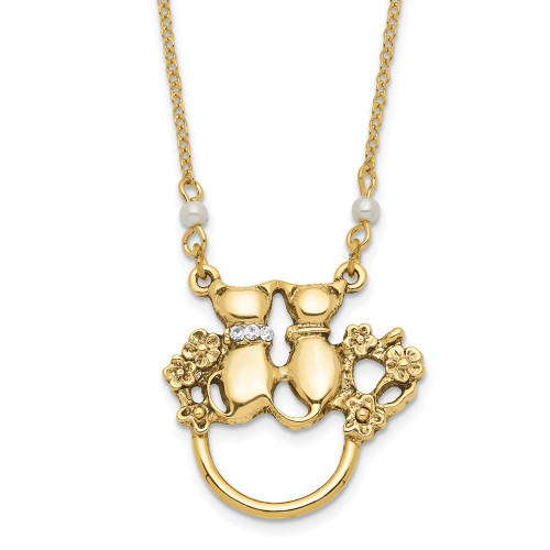1928 Jewelry - Gold-tone Simulated Pearls Eye Cat Design Glass Holder Necklace