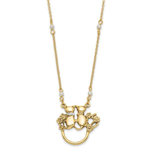 Image of 1928 Jewelry - Gold-tone Simulated Pearls Eye Cat Design Glass Holder Necklace