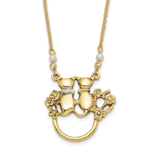 Image of 1928 Jewelry - Gold-tone Simulated Pearls Eye Cat Design Glass Holder Necklace