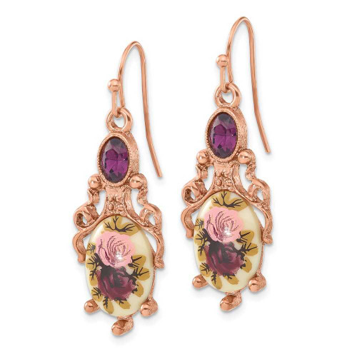 Image of 45mm 1928 Jewelry - Rose-tone Dark Purple Crystal Floral Decal Dangle Earrings