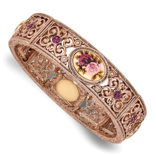 Image of 1928 Jewelry - Rose-tone Purple Crystal & Floral Decal Stretch Bracelet