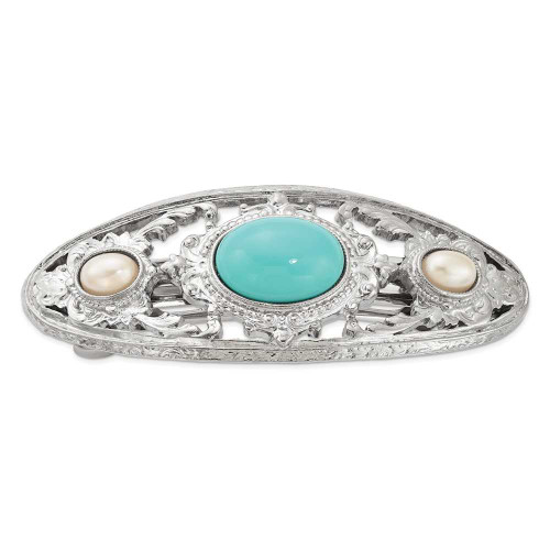 Image of 1928 Jewelry - Silver-tone Acrylic Blue Stone & Cultured Freshwater Pearl Hair Barrette