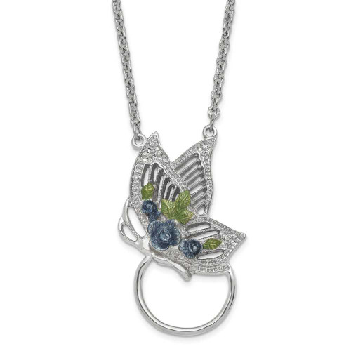 Image of 1928 Jewelry - Silver-tone Butterfly Enameled Flower Eyeglass Holder 28 Necklace