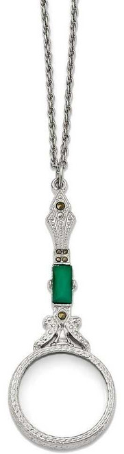 Image of 1928 Jewelry - 28" Silver-tone Hematite & Green Necklace w/ 4-5x Glass Magnifier