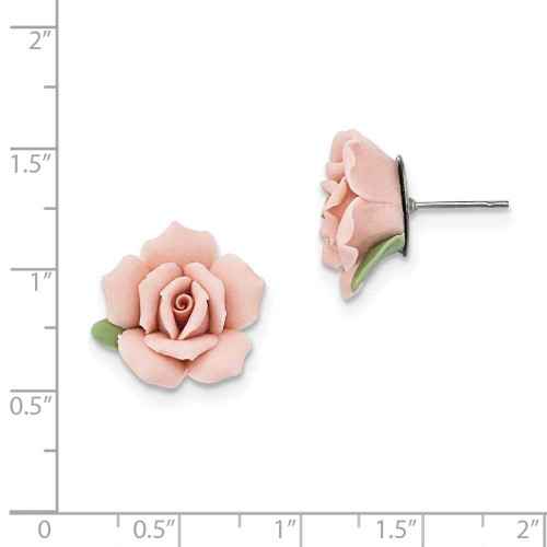 Image of 16mm 1928 Jewelry - Silver-tone Pink Porcelain Rose Stud Post Earrings