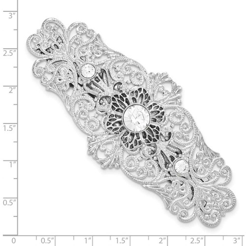 Image of 1928 Jewelry - Silver-tone White Crystal Filigree Large Barrette