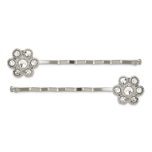 Image of 1928 Jewelry - Silver-tone White Crystal Flower Hairpin Set