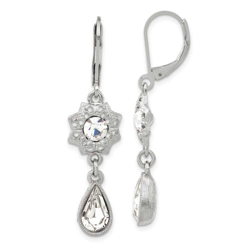 Image of 51mm 1928 Jewelry - Silver-tone White Crystal Flower Leverback Earrings